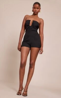 Prettylittlething Black Woven Bandeau Tailored Romper -Pretty Little Thing Shop 72ac78a70bd7678bf0c057e1349f0c6cfd3dcef1 CNO3095 3 black woven bandeau tailored playsuit