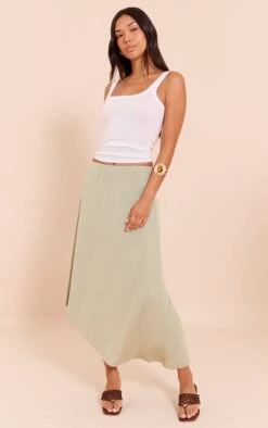Prettylittlething Sage Burnout Mesh Asymmetric Flowing Midi Skirt