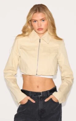 Prettylittlething Sand Grain Detail Pocket Cropped Jacket