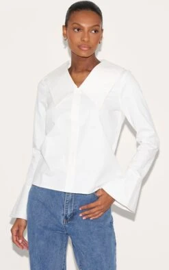 Prettylittlething White Large Collar Shirt