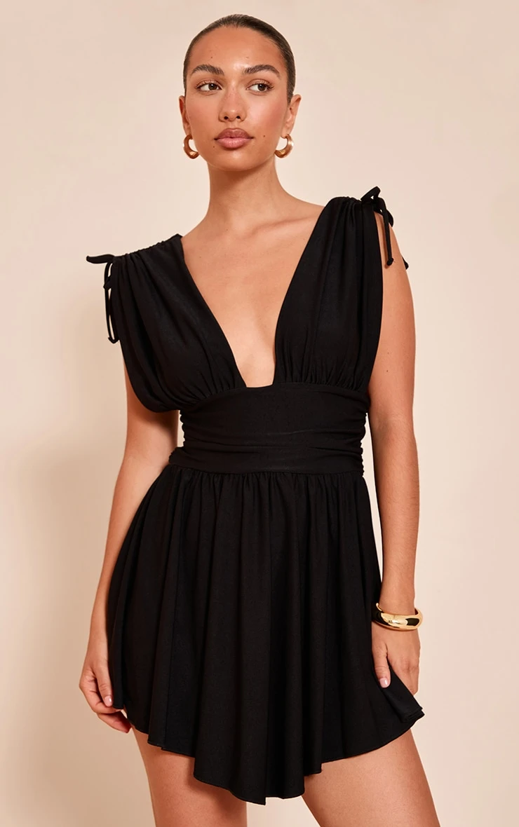 Black Jersey Plunge Neck Shift Dress 1 Black Jersey Plunge Neck Shift Dress