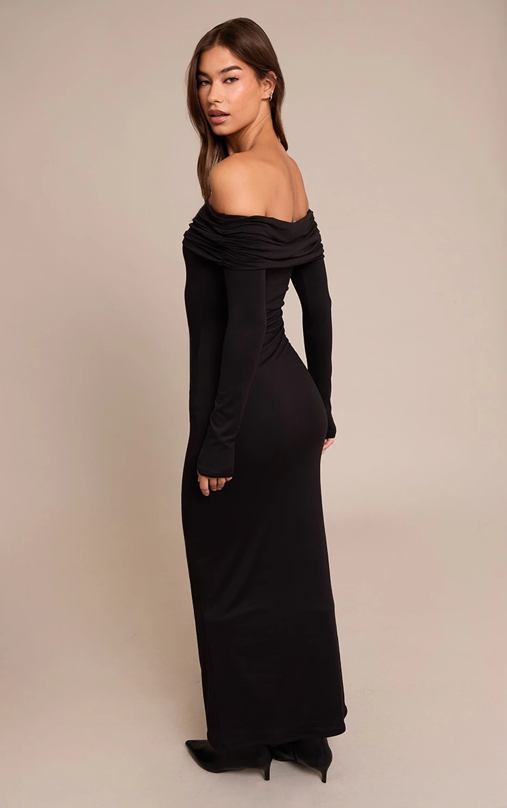 Prettylittlething Black Soft Touch Jersey Bardot Maxi Dress 2 Prettylittlething Black Soft Touch Jersey Bardot Maxi Dress - Image 2