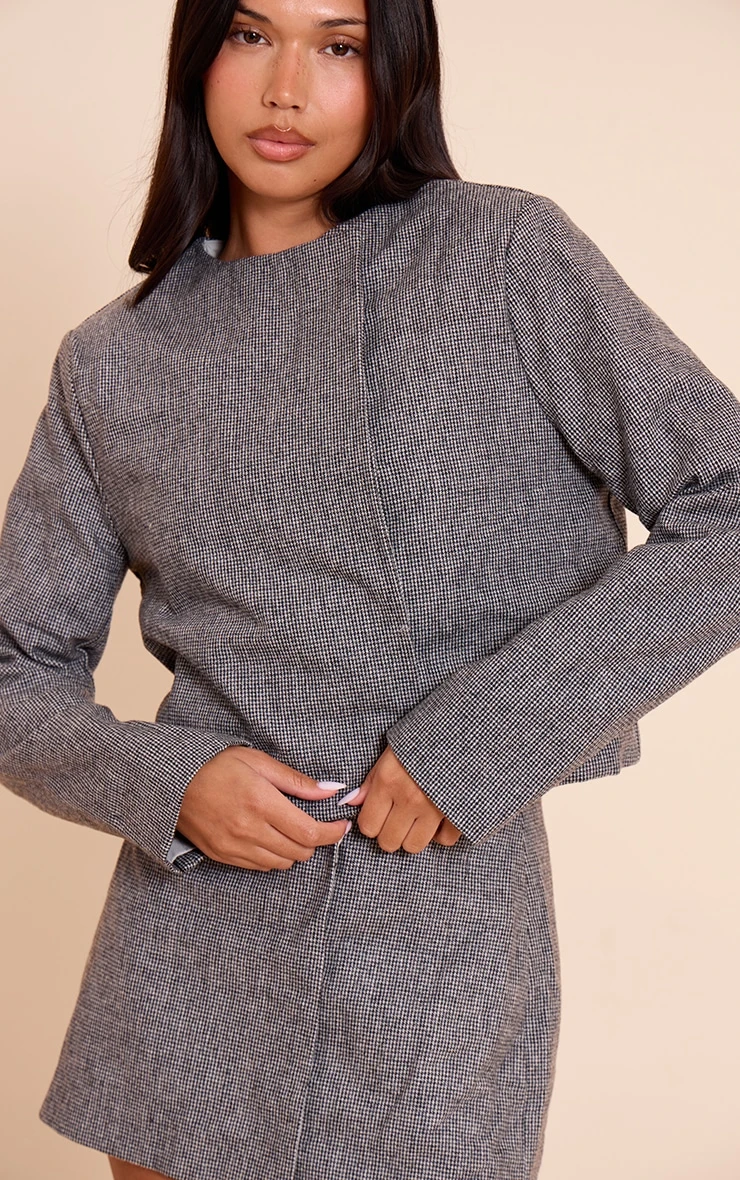 Grey Dogtooth Print Mini Skirt 2 Grey Dogtooth Print Mini Skirt - Image 2