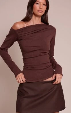 Chocolate Asymmetric Knitted Top