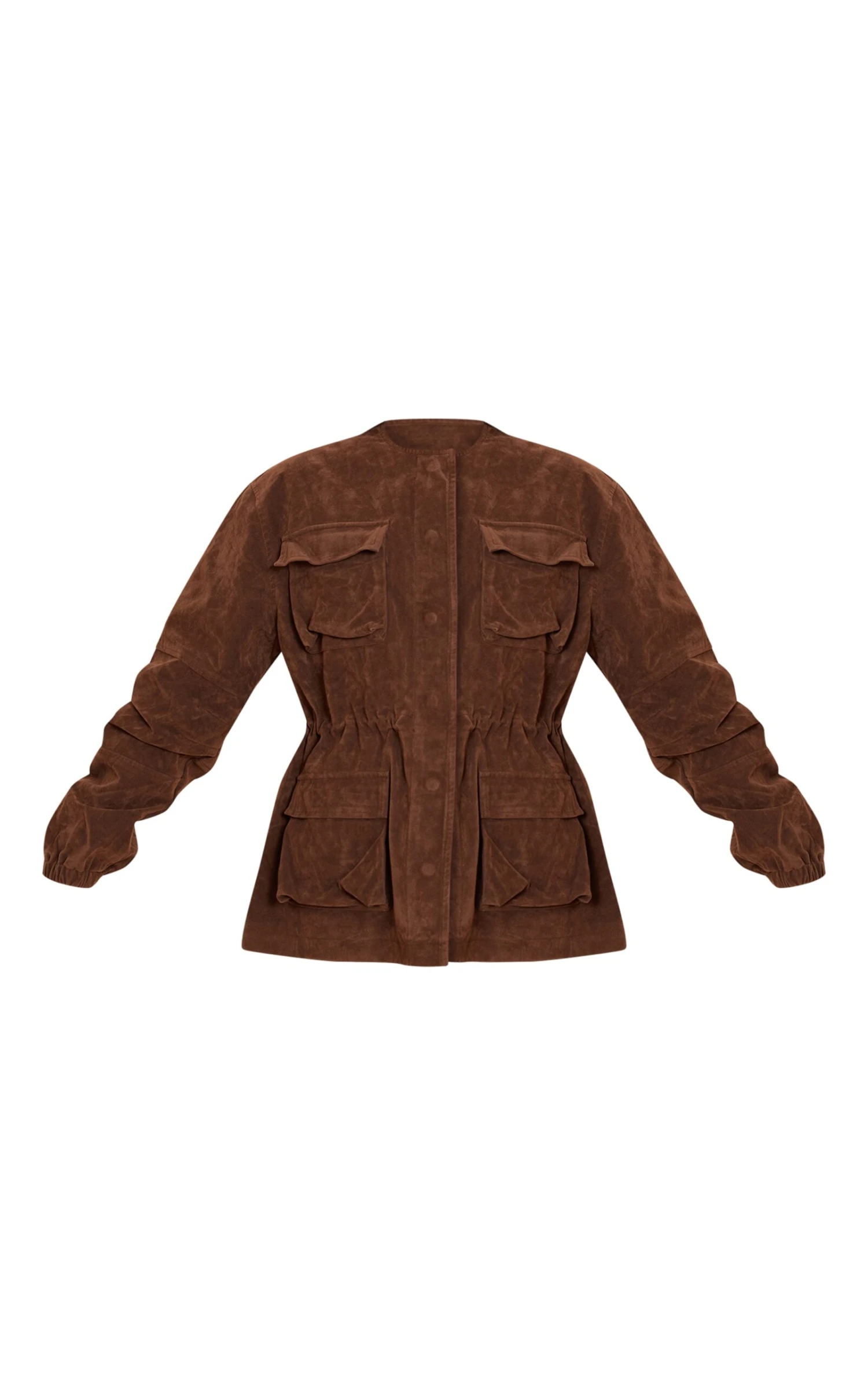 Prettylittlething Chocolate Structured Faux Suede Pocket Detail Adjustable Waist Jacket 5 Prettylittlething Chocolate Structured Faux Suede Pocket Detail Adjustable Waist Jacket - Image 5