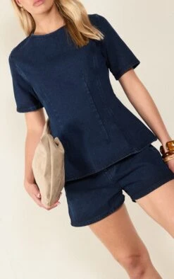 Prettylittlething Dark Indigo Cinched Waist Peplum Denim Top -Pretty Little Thing Shop 73e67461fea64acd93b0f9b532be94d74c3815f9 CNM4694 4 dark indigo cinched waist peplum denim top