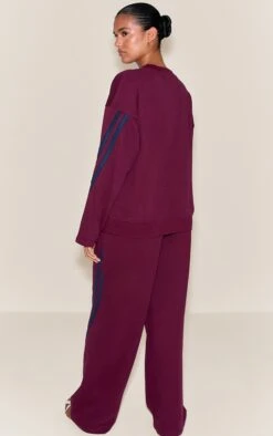 Burgundy Contrast Striped Wide Leg Sweatpants -Pretty Little Thing Shop 73e9aa8b490e50c1f07a8366adf70ee4bae34bee CNO1315 3 burgundy contrast striped wide leg joggers