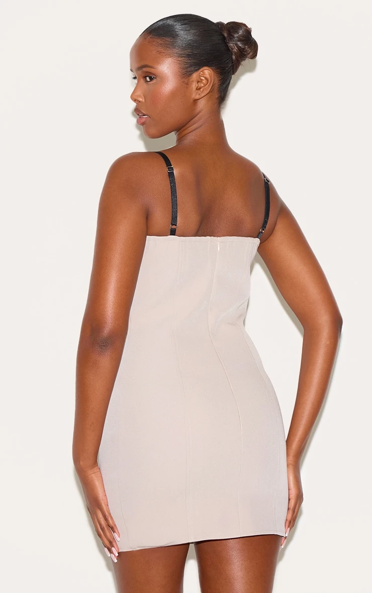 Prettylittlething Taupe Lace Bust Detail Woven Bodycon Dress 2 Prettylittlething Taupe Lace Bust Detail Woven Bodycon Dress - Image 2