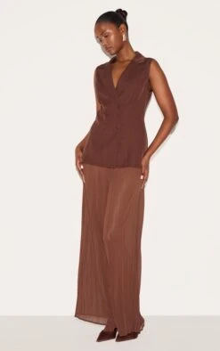 Prettylittlething Deep Chocolate Woven Vest Overlay Chiffon Jumpsuit -Pretty Little Thing Shop 745d84931cf5ccca55792ffa34dcf33b150ca560 CNL9218 3 deep chocolate woven waistcoat overlay chiffon jumpsuit