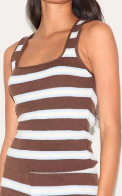 Prettylittlething Brown Stripe Knit Scoop Neck Tank Top -Pretty Little Thing Shop 74887537612caa0264caaf85c3a6dc1b518315e7 CNN2715 4 brown stripe knit scoop neck tank top