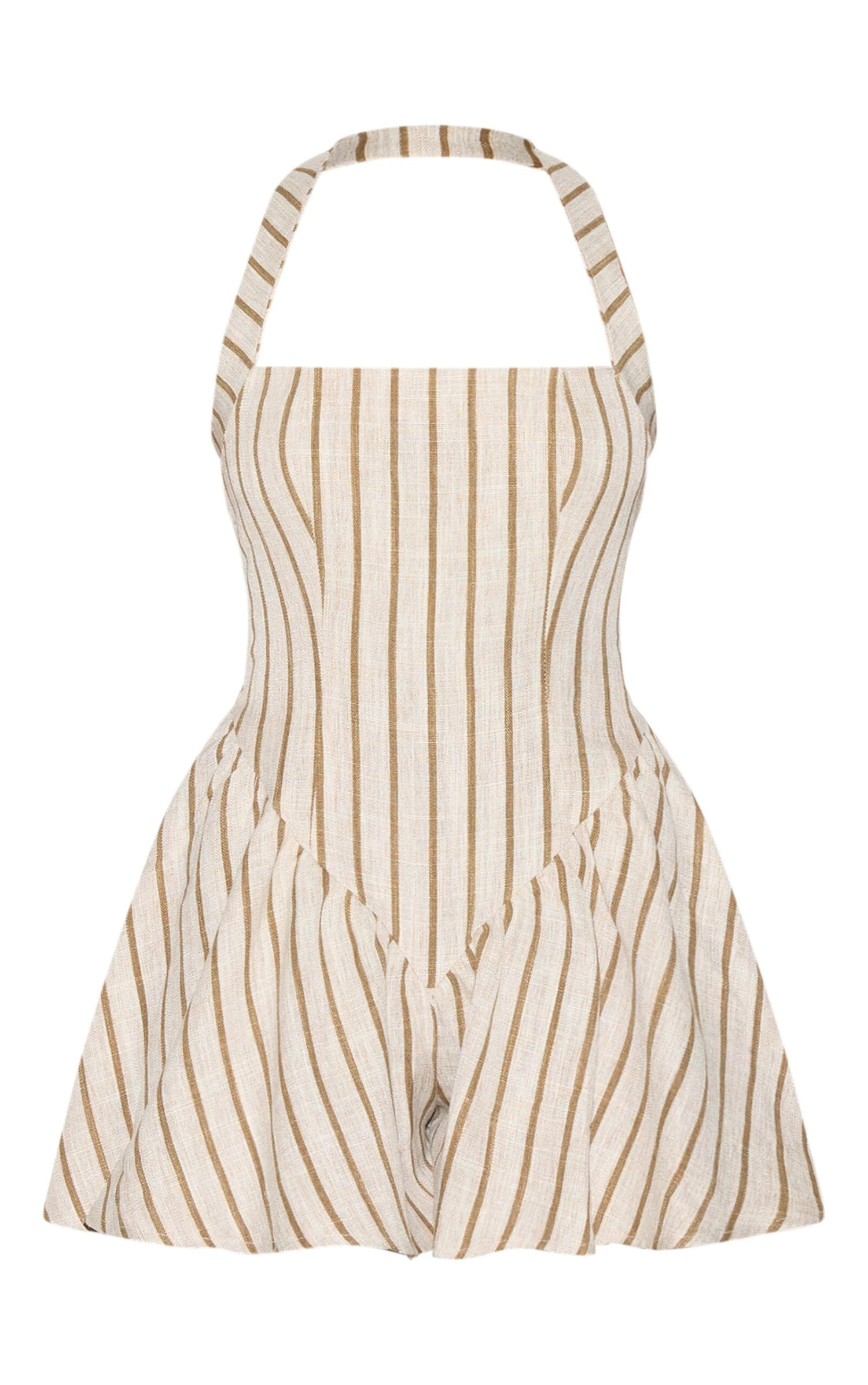 Prettylittlething Stone Pinstripe Linen Halter Neck Floaty Romper 5 Prettylittlething Stone Pinstripe Linen Halter Neck Floaty Romper - Image 5