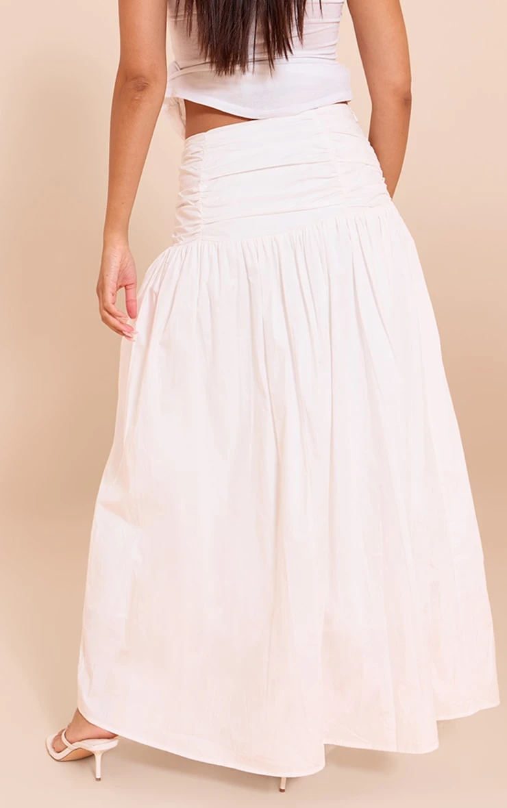 Prettylittlething White Cotton Poplin Ruched Dropped Waist Maxi Skirt 3 Prettylittlething White Cotton Poplin Ruched Dropped Waist Maxi Skirt - Image 3