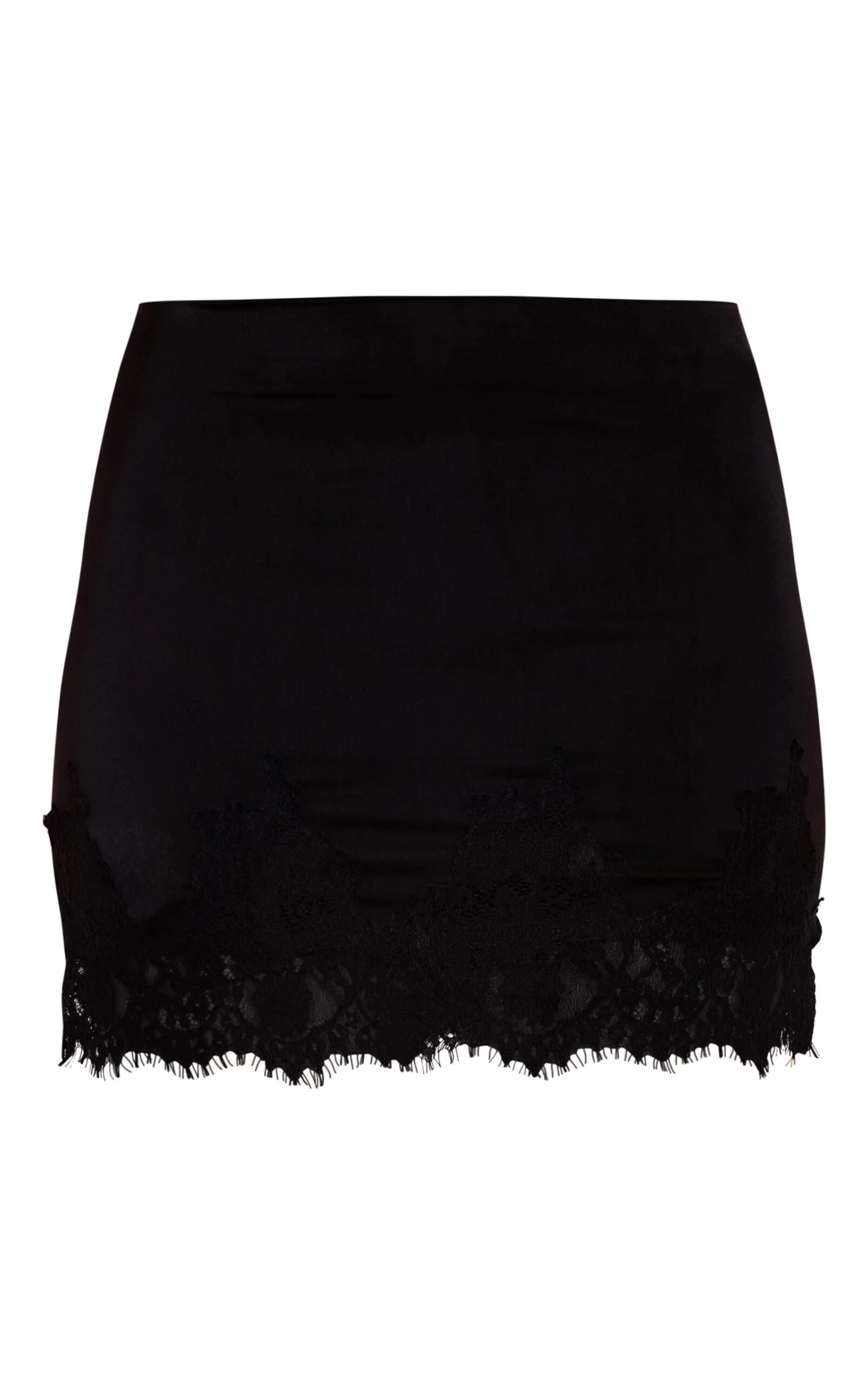 Prettylittlething Black Satin Lace Trim Detail Mini Skirt 6 Prettylittlething Black Satin Lace Trim Detail Mini Skirt - Image 6