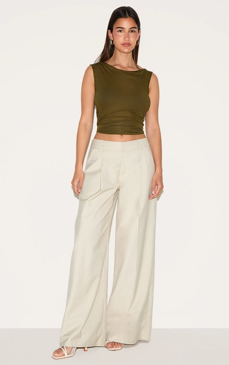 Prettylittlething Olive Sheer Soft Touch Cowl Neck Long Vest Top 3 Prettylittlething Olive Sheer Soft Touch Cowl Neck Long Vest Top - Image 3