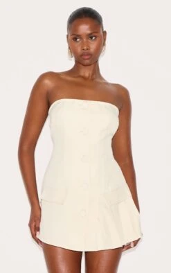 Prettylittlething Almond Tailored Pleat Detail Bandeau Romper