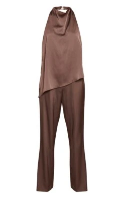 Prettylittlething Mushroom Satin Draped Halterneck Wide Leg Jumpsuit -Pretty Little Thing Shop 7540e6a16d9ed16261639cd1ad2389dc302a2499 CNO3070 5 mushroom satin draped halterneck wide leg jumpsuit