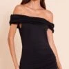 Prettylittlething Black Bardot Frill Hem Bodycon Dress
