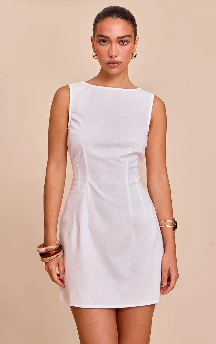 Prettylittlething White Boat Neck Linen Shift Dress 1 Prettylittlething White Boat Neck Linen Shift Dress