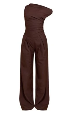 Prettylittlething Chocolate Woven Ruched One Sleeve Jumpsuit -Pretty Little Thing Shop 75a37ca8fb4ea17078166a5bb1d545ee1b59bc6d CNM0442 5 chocolate woven ruched one sleeve jumpsuit