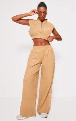 Prettylittlething Stone Fleece Contrast Mid Rise Wide Leg Sweatpants