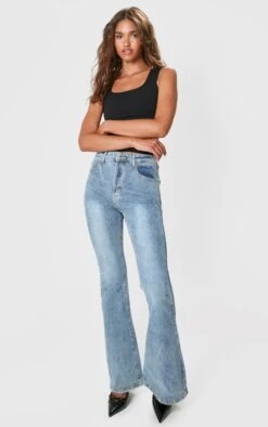 Prettylittlething Vintage Wash Seam Back Split Hem Wide Leg Flares