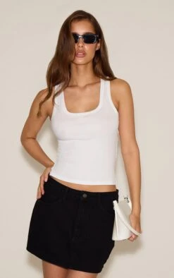 Prettylittlething Washed Black Rigid Denim Mini Skirt