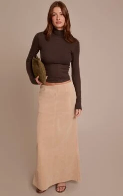 Prettylittlething Sand Faux Suede Column Maxi Skirt