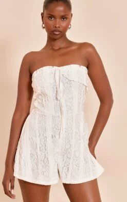 Prettylittlething White Lace Fold Over Romper