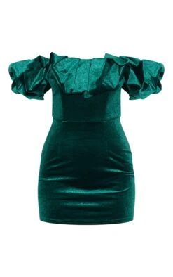 Prettylittlething Emerald Green Velvet Bardot Ruffle Bodycon Dress -Pretty Little Thing Shop 76dc211a3ce64a962febe80aafc5983e3db53f63 cnc2287 5