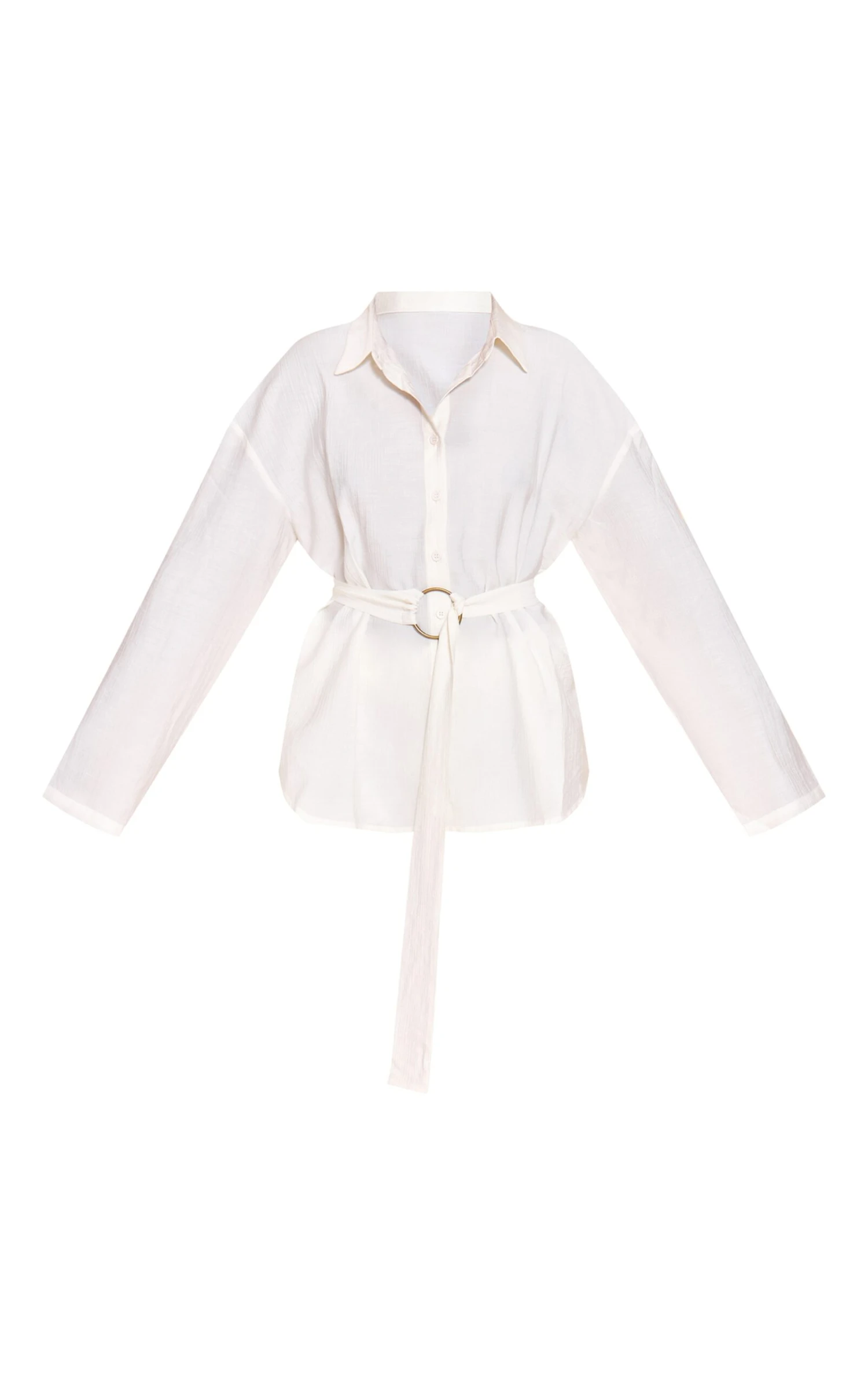 Cream Textured Belt Cinched Waist Shirt 5 Cream Textured Belt Cinched Waist Shirt - Image 5