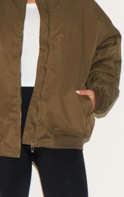 Prettylittlething Khaki Classic Oversized Bomber Jacket -Pretty Little Thing Shop 7739c7be542496767cf0663345b63a095001295c CNL4138 4 khaki classic oversized bomber jacket