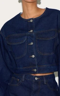 Prettylittlething Indigo Round Neck Crop Denim Jacket -Pretty Little Thing Shop 774706efb1e22f630f08bf7e8d23489e18b71821 CNL7798 4 indigo round neck crop denim jacket