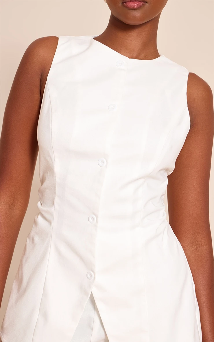 Prettylittlething White Tailored Woven Button Down Romper 4 Prettylittlething White Tailored Woven Button Down Romper - Image 4