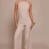Grey Woven HalterneckStraight Leg Jumpsuit -Pretty Little Thing Shop 777116e1831e90bada0191adfa543223f1e836fa CNO0475 1 grey woven halterneck straight leg jumpsuit