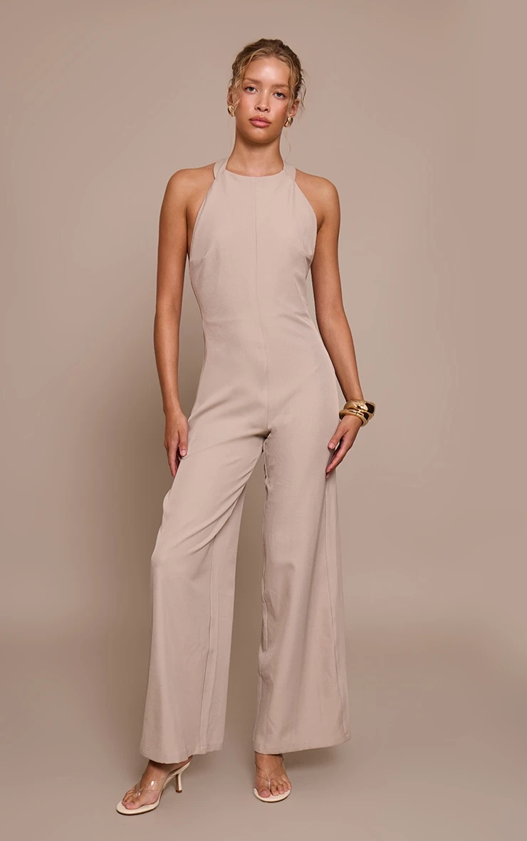Grey Woven HalterneckStraight Leg Jumpsuit 1 Grey Woven HalterneckStraight Leg Jumpsuit
