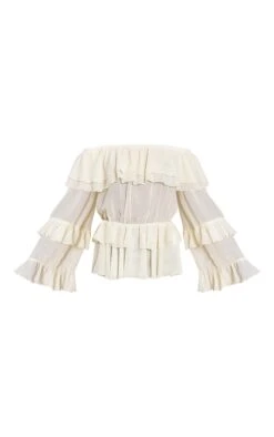 Prettylittlething Cream Chiffon Tiered Ruffle Bardot Top -Pretty Little Thing Shop 77ae9fa2efccdca74c3d3815aaee04b6162fa67e CNN6804 5 cream chiffon tiered ruffle bardot top