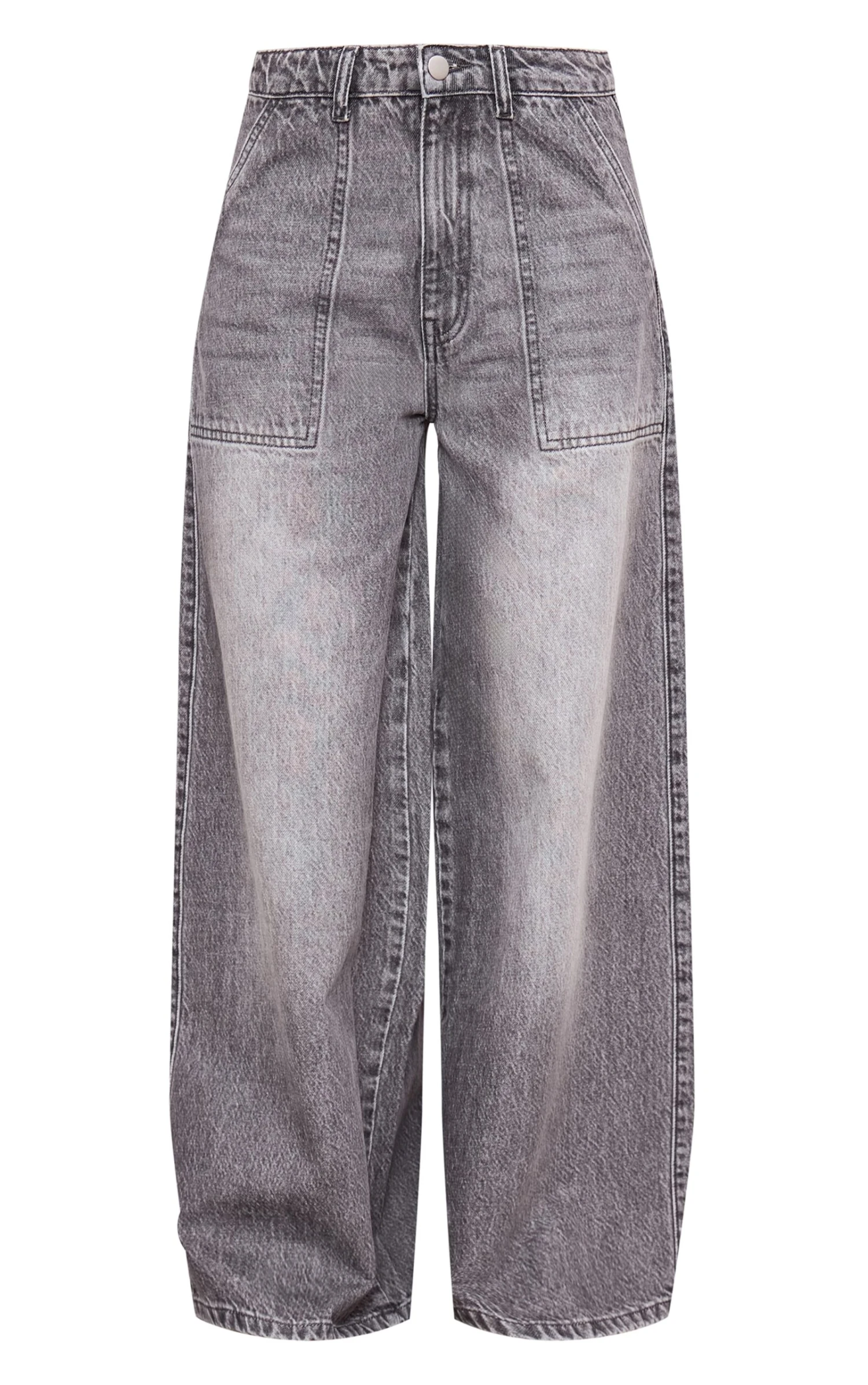 Prettylittlething Washed Grey Mid Rise Wide Leg Jeans 5 Prettylittlething Washed Grey Mid Rise Wide Leg Jeans - Image 5