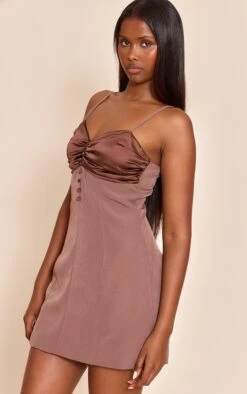 Chocolate Satin Bust Detail Mini Shift Dress -Pretty Little Thing Shop 781ed11abb9f079acf6e3ca1edd9c3ad0de71f4c CNO0410 4 chocolate satin bust detail mini shift dress