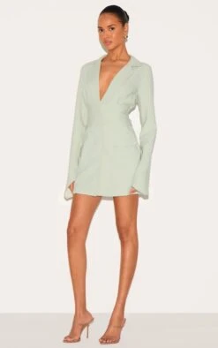 Prettylittlething Sage Green Woven Belted Blazer Dress -Pretty Little Thing Shop 783efbf7036b25082b431837ff0ee172e883e806 cnl9473 3