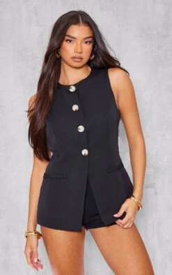 Prettylittlething Black Longline High Neck Vest