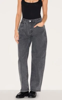 Prettylittlething Washed Grey Dipped Back Waistband Boyfriend Jeans