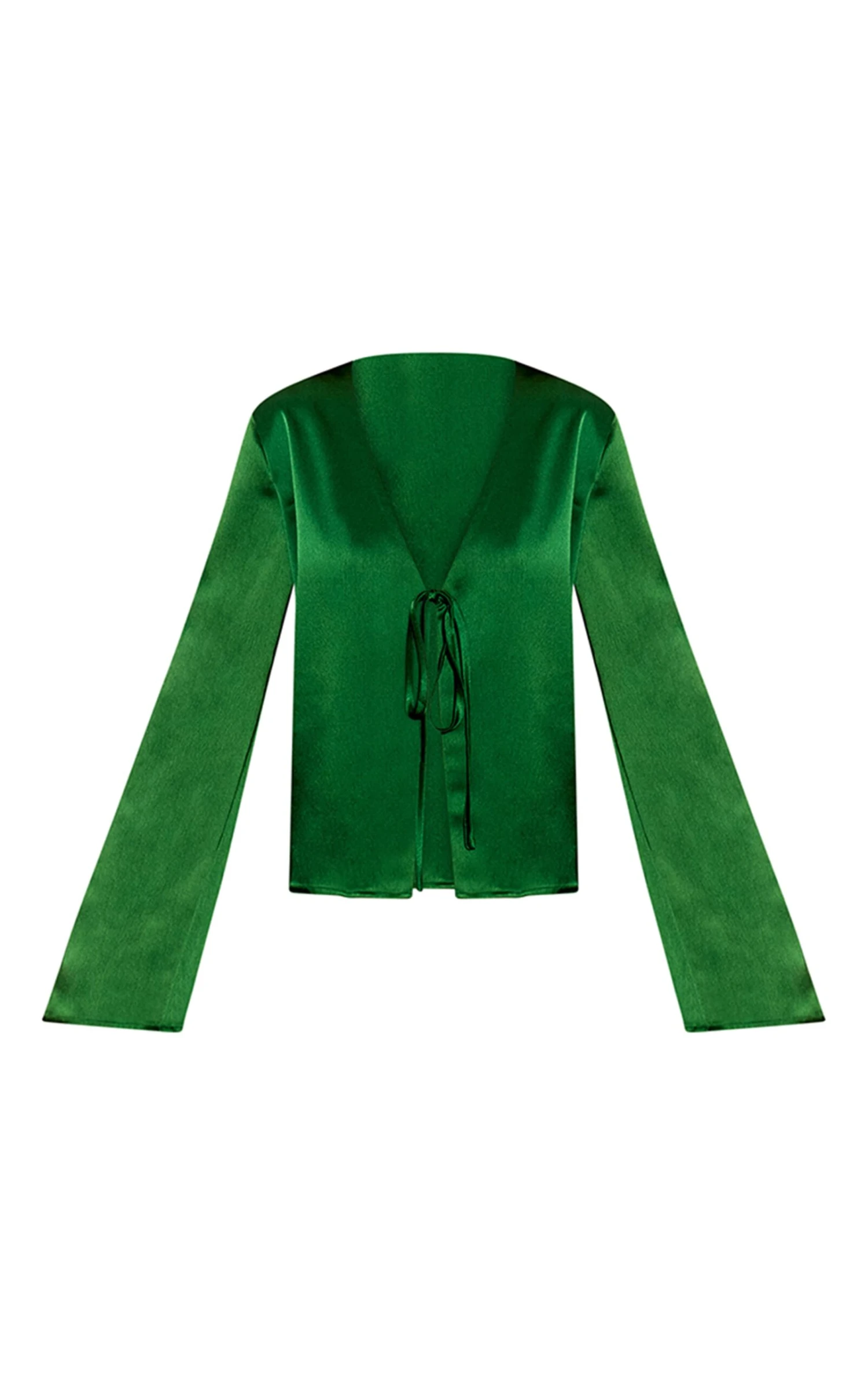 Prettylittlething Green Satin Tie Front Boxy Shirt 5 Prettylittlething Green Satin Tie Front Boxy Shirt - Image 5