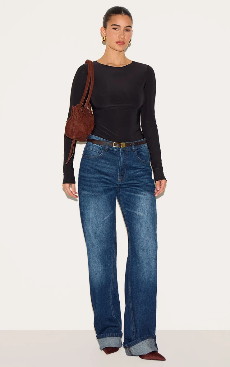 Prettylittlething Black Basic Slinky Long Sleeve Bodysuit 3 Prettylittlething Black Basic Slinky Long Sleeve Bodysuit - Image 3