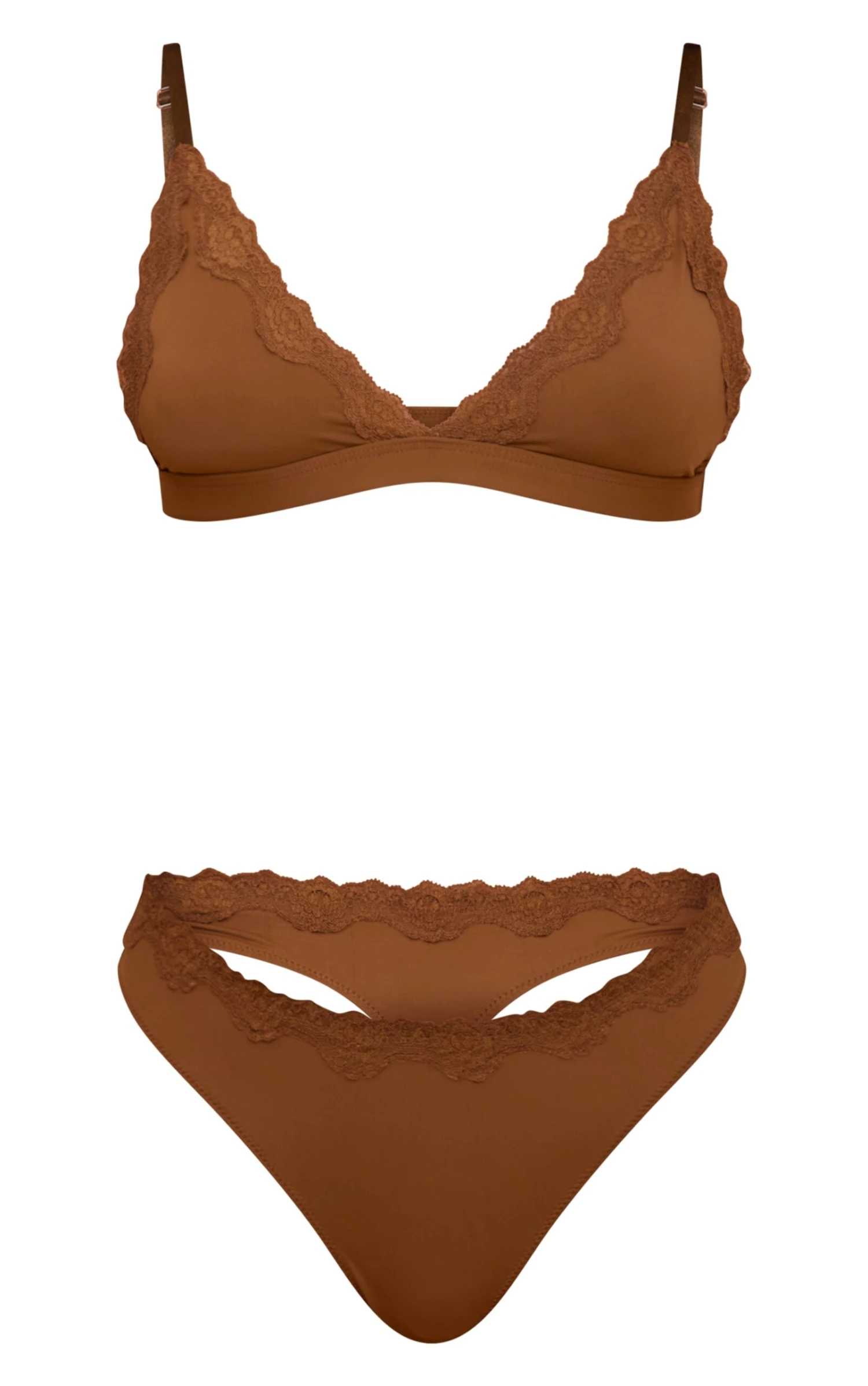 Prettylittlething Taupe Jersey Lace Trim Triangle Lingerie Set 6 Prettylittlething Taupe Jersey Lace Trim Triangle Lingerie Set - Image 6