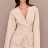 Prettylittlething Light Grey Tailored Cinched Waist Asymmetric Blazer