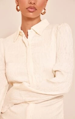 Prettylittlething Cream Textured Flute Sleeve Shirt Dress -Pretty Little Thing Shop 797dabacb04cf76922ea4577b7ea679121951c19 CNN3834 4 cream textured flared sleeve shirt dress