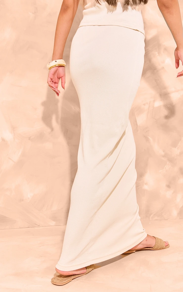 Prettylittlething Beige Ribbed Maxi Mid Rise Skirt 3 Prettylittlething Beige Ribbed Maxi Mid Rise Skirt - Image 3