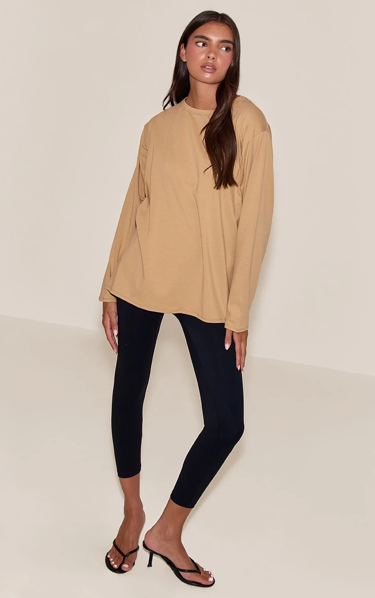 Prettylittlething Stone Cotton Basic Oversized Long Sleeve T-shirt