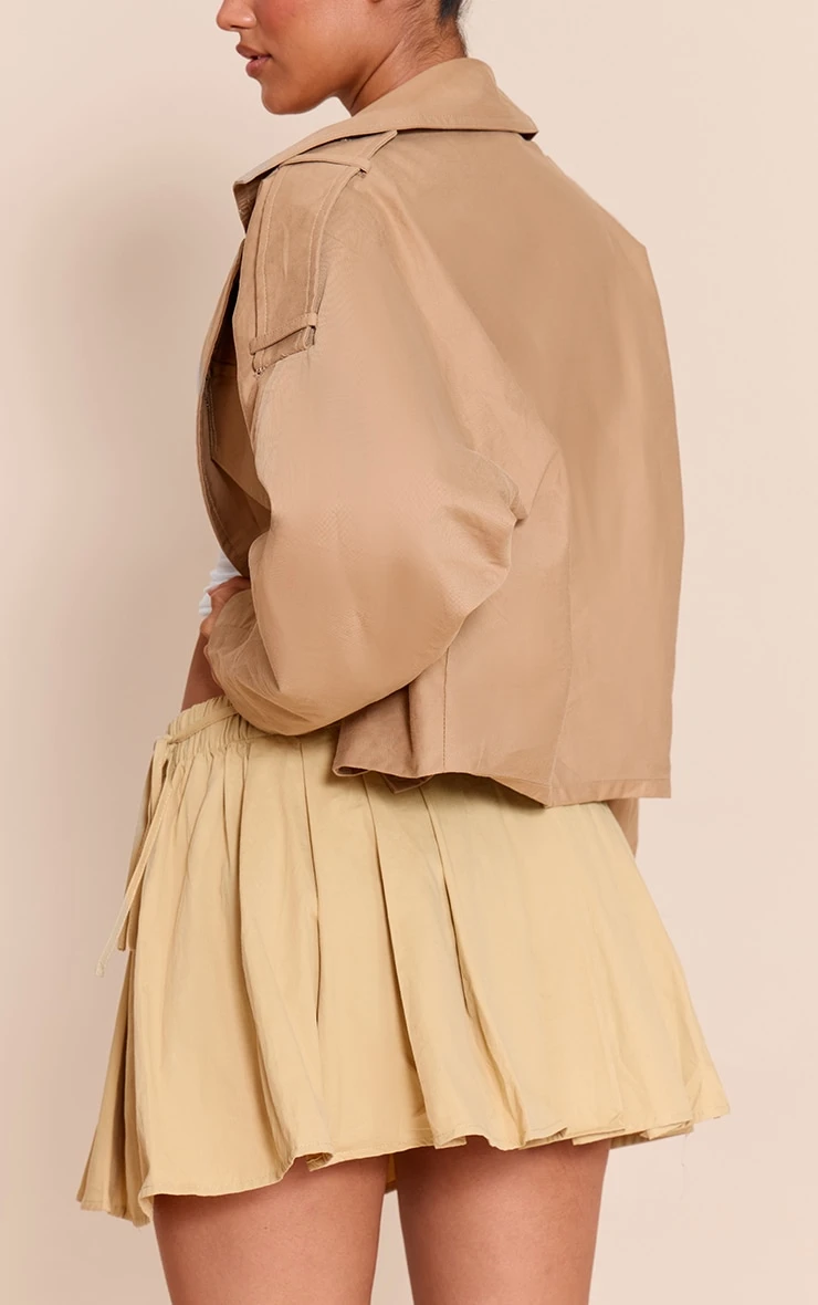 Prettylittlething Camel Cotton Ruched Side Pleated Mini Skirt 3 Prettylittlething Camel Cotton Ruched Side Pleated Mini Skirt - Image 3