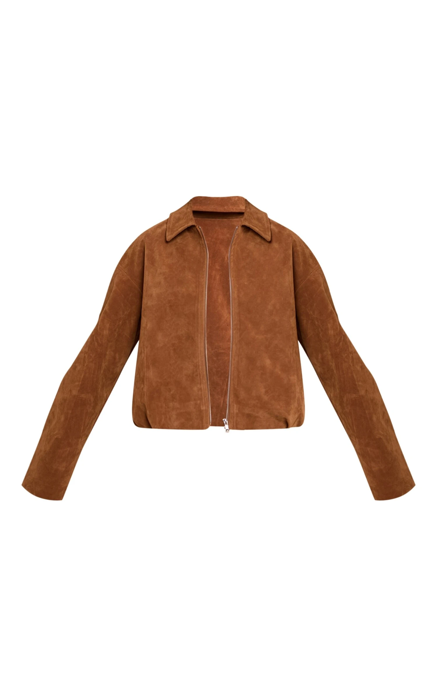 Tan Suede Zip Up Pleated Cropped Jacket 5 Tan Suede Zip Up Pleated Cropped Jacket - Image 5